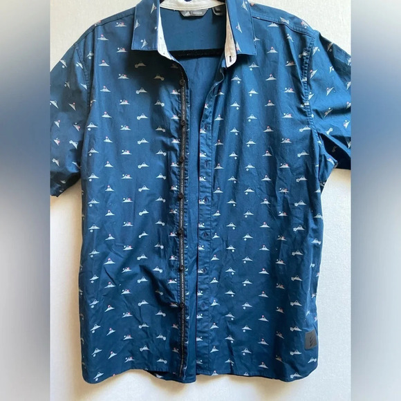 Adidas Adicross Stretch Woven Button Down Shirt - Mount Fuji All Over Print Sz L - Picture 5 of 9